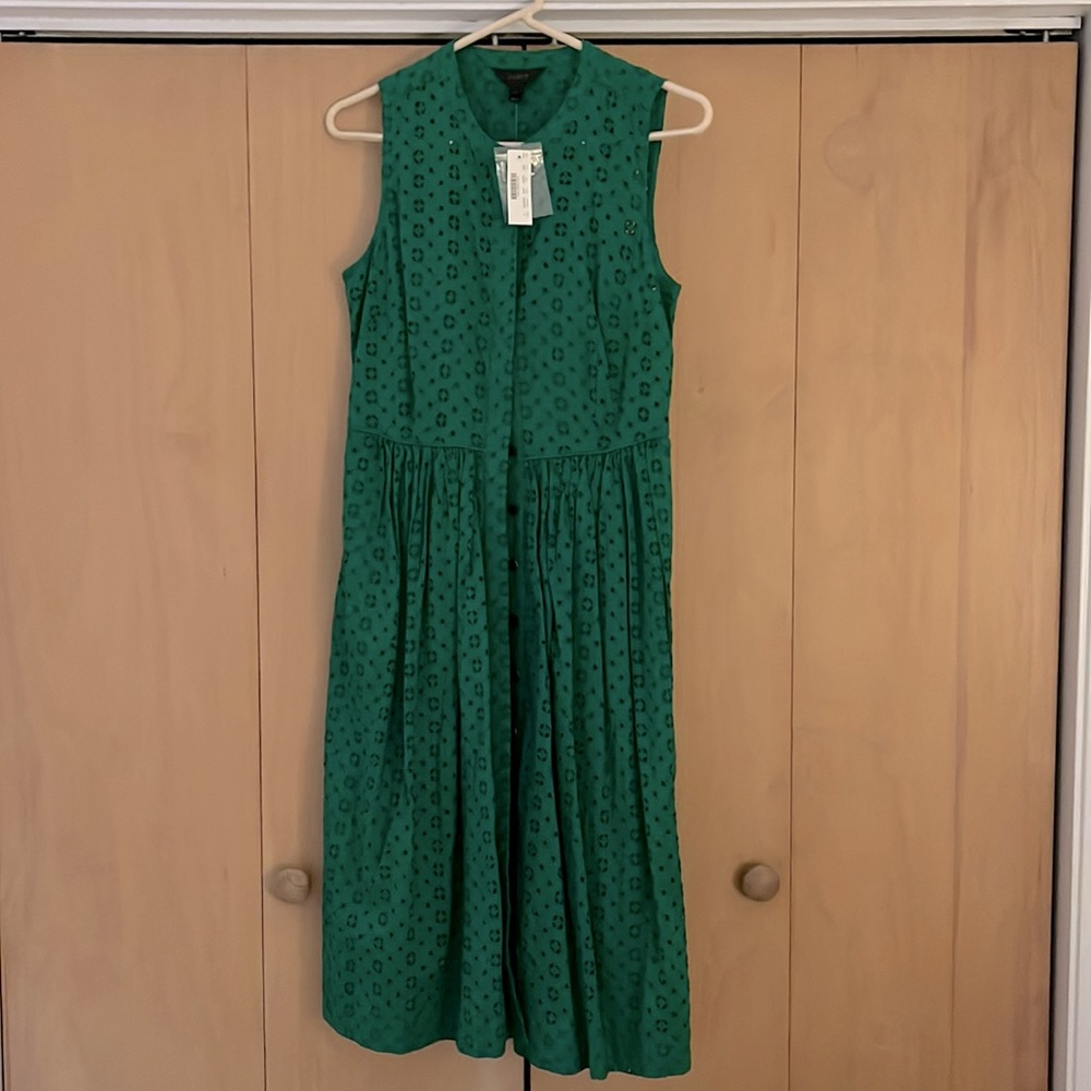 Green J. Crew eyelet dress NWT!